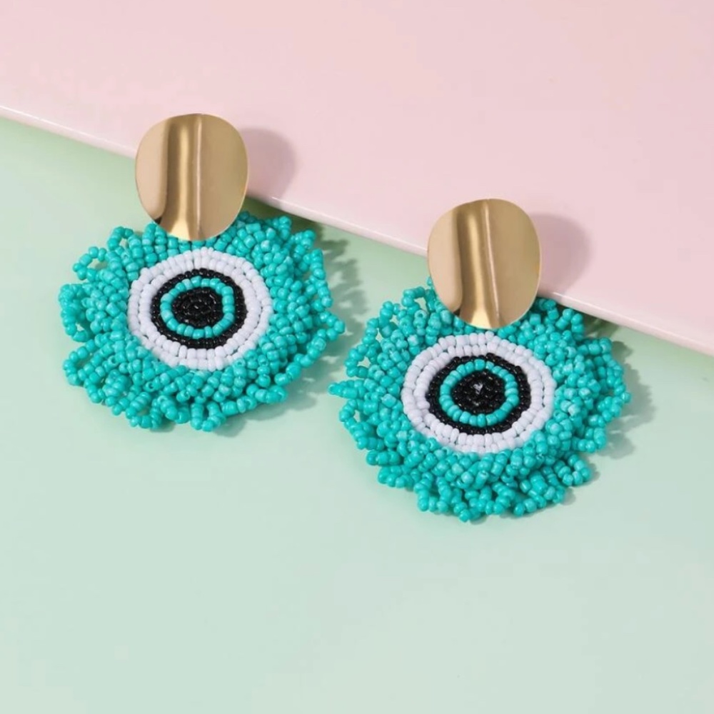 ❤️❤️ FREE Evil Eye Hamsa Boho Beaded Tassel Art Hipster Chic Hip Fringe Earrings